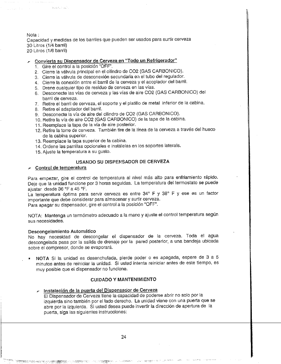 Descongelamiento automático, Cuidado y mantenimiento | Avanti BD555 User Manual | Page 25 / 31