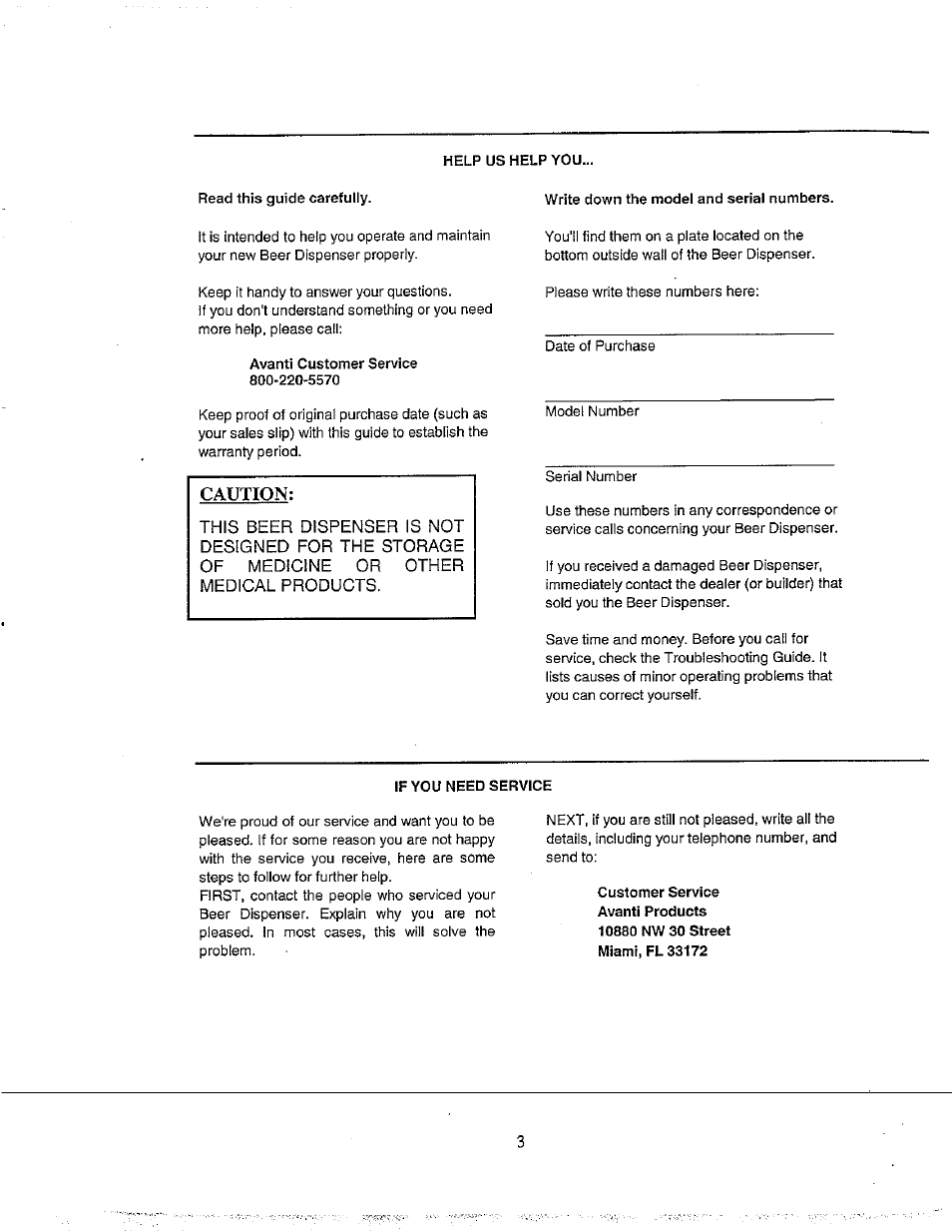 Caution | Avanti BD555 User Manual | Page 4 / 31