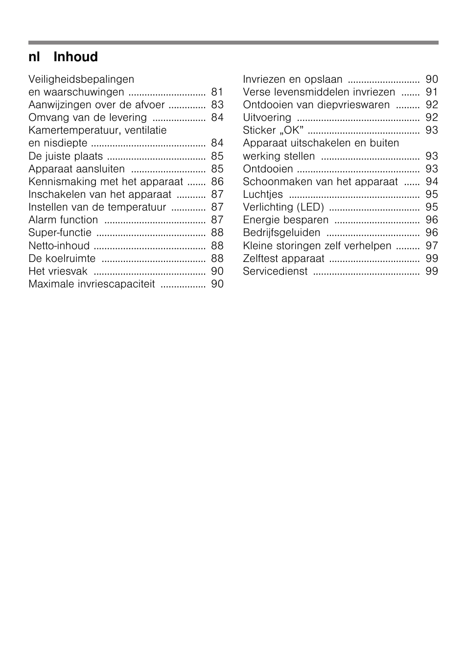 Nl inhoud | Neff KI2223D30 User Manual | Page 4 / 104