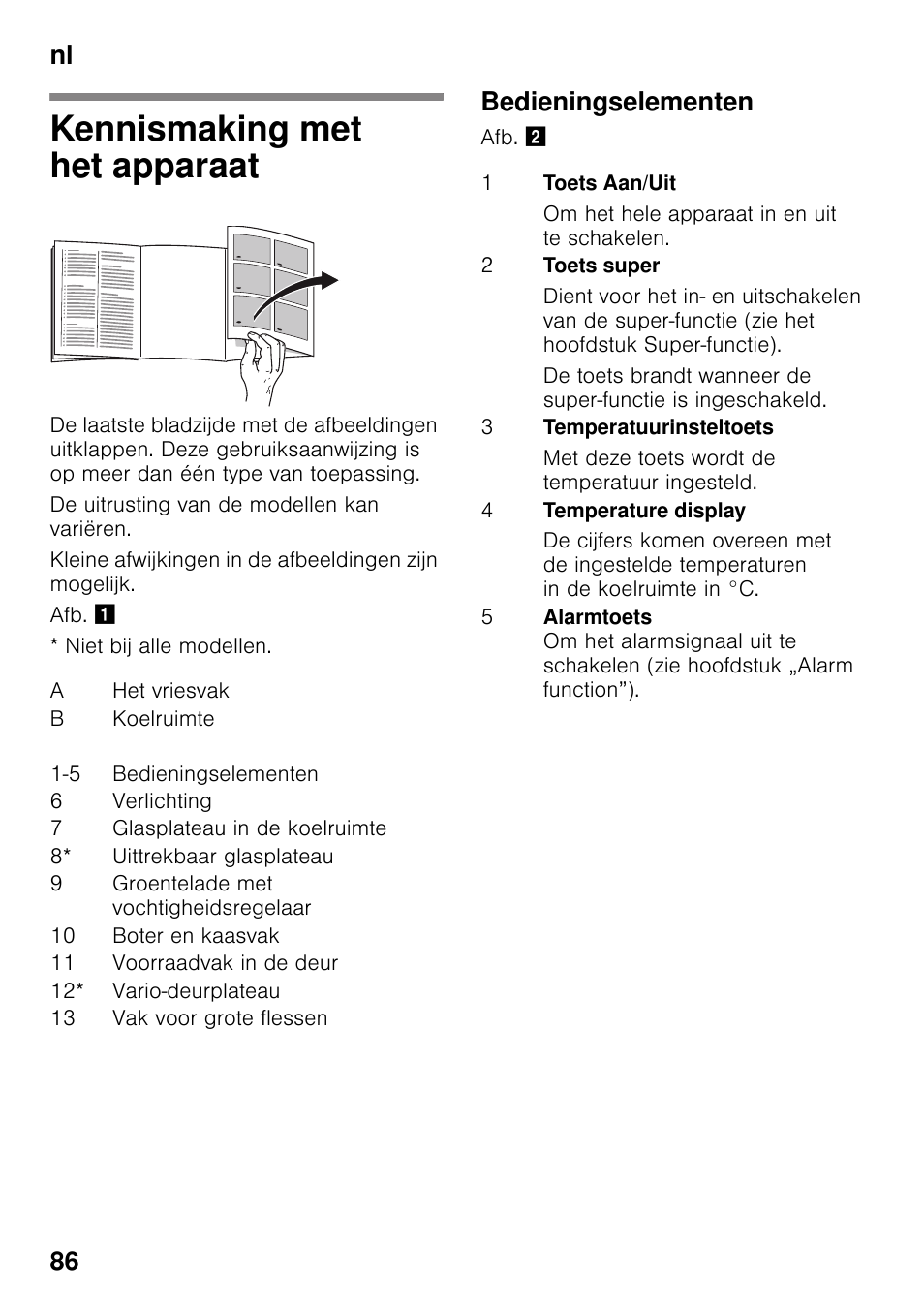 Kennismaking met het apparaat, Bedieningselementen, Nl 86 | Neff KI2223D30 User Manual | Page 86 / 104