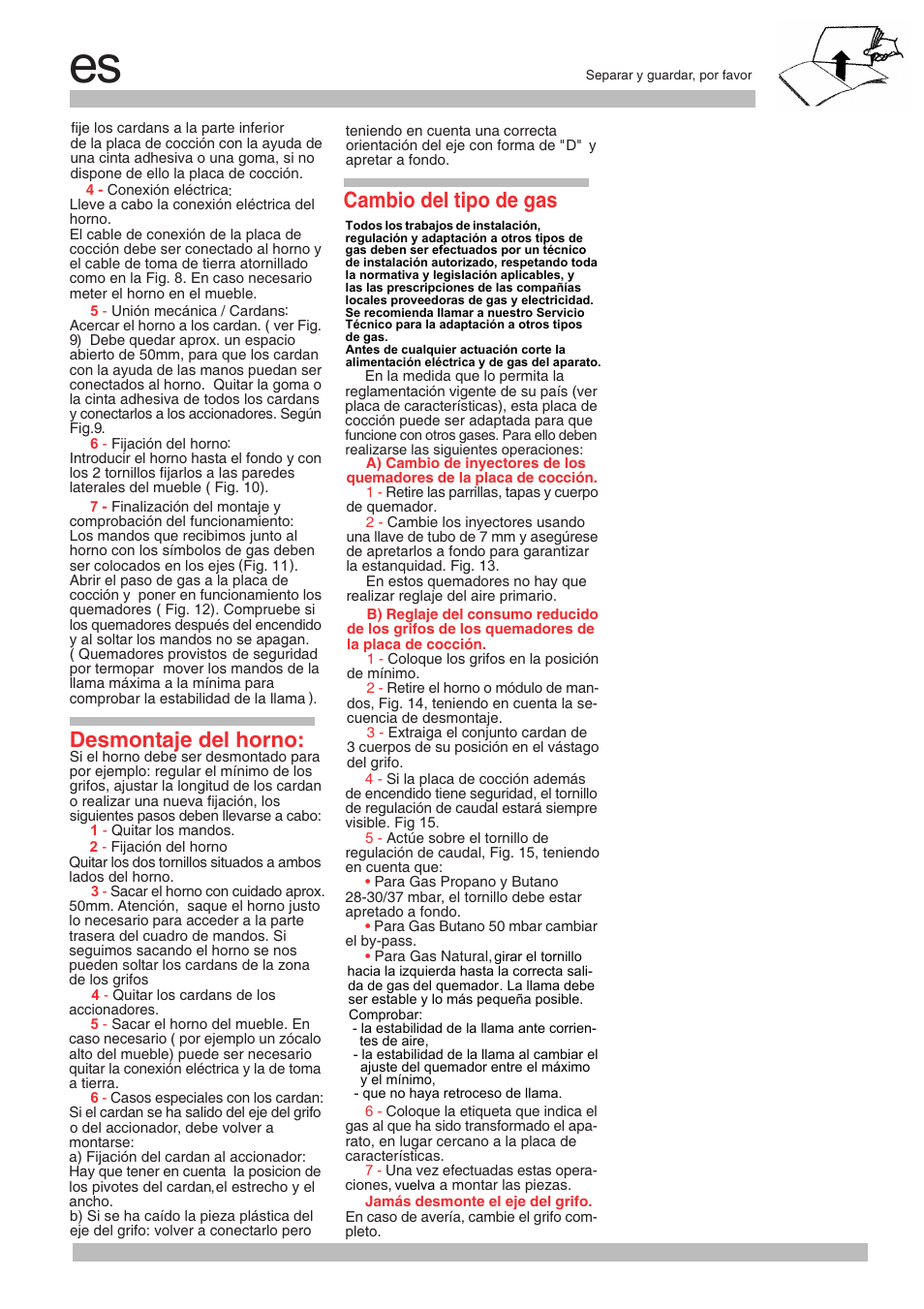 Desmontaje del horno, Cambio del tipo de gas | Neff M3126N1 User Manual | Page 14 / 28