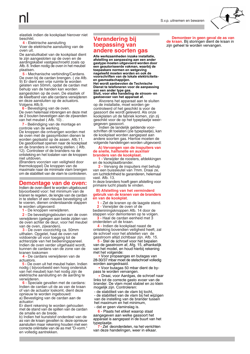 Demontage van de oven, Verandering bij toepassing van andere soorten gas | Neff M3126N1 User Manual | Page 16 / 28