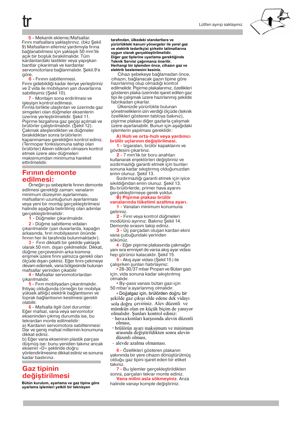 Fýrýnýn demonte edilmesi, Gaz tipinin deðiþtirilmesi | Neff M3126N1 User Manual | Page 20 / 28
