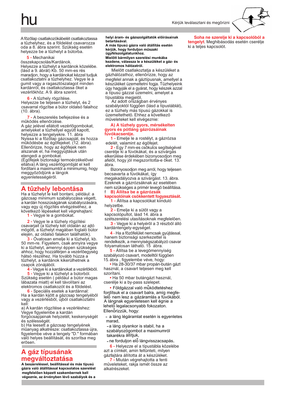 A tûzhely lebontása, A gáz típusának megváltoztatása | Neff M3126N1 User Manual | Page 22 / 28