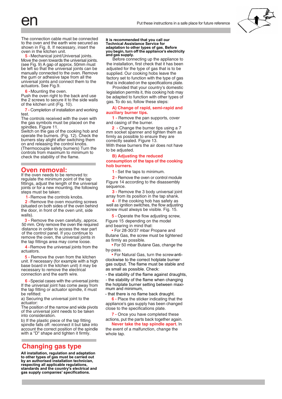 Oven removal, Changing gas type | Neff M3126N1 User Manual | Page 6 / 28