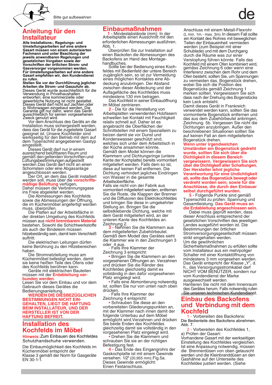 Installateur, Installation des kochfelds im möbel, Einbaumaßnahmen | Anleitung für d en | Neff M3126N1 User Manual | Page 7 / 28