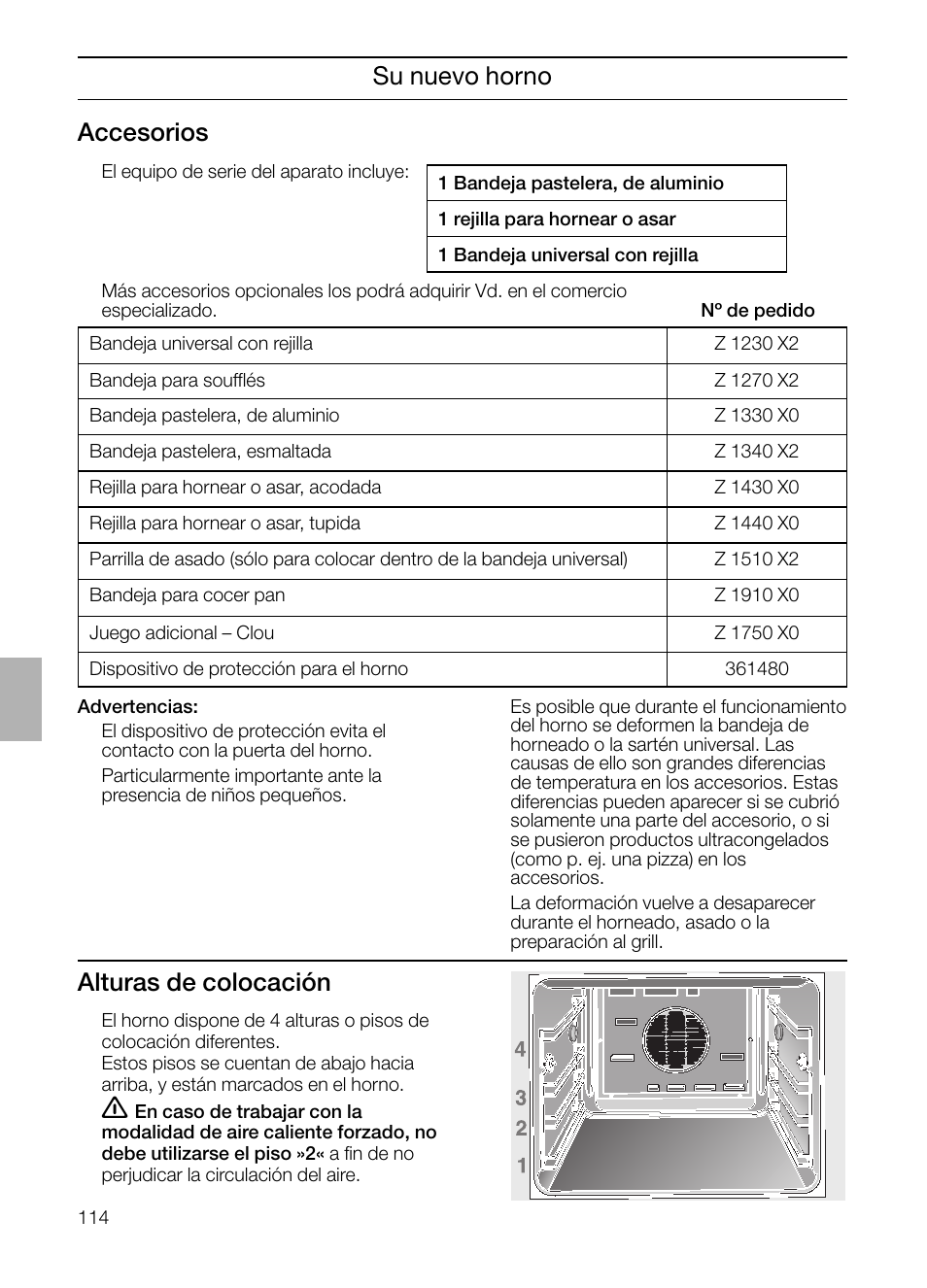 Su nuevo horno alturas de colocación, Accesorios | Neff B132 User Manual | Page 114 / 156