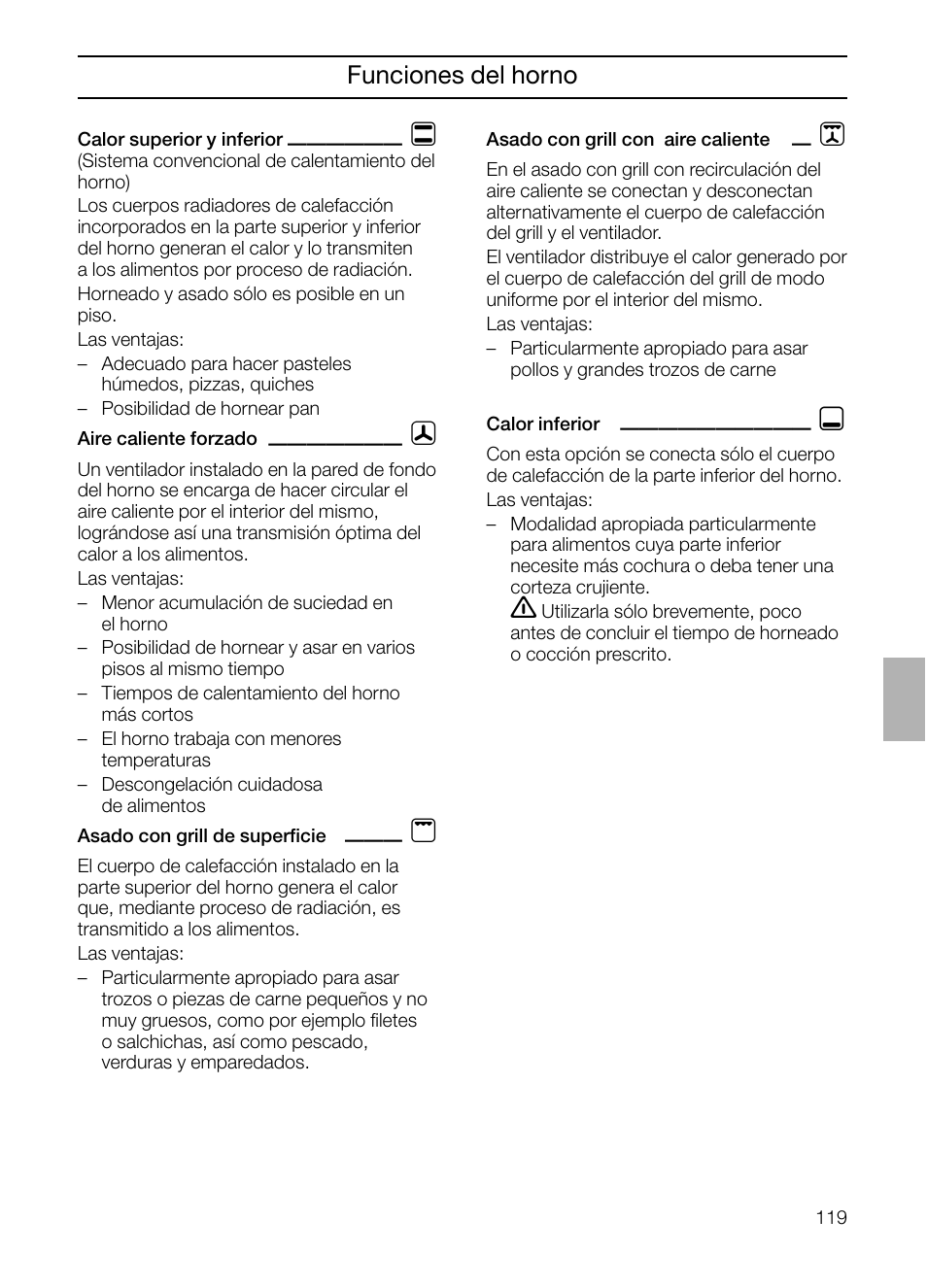 Funciones del horno | Neff B132 User Manual | Page 119 / 156