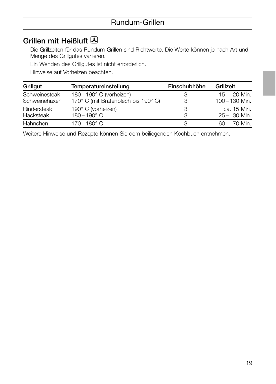 Grillen mit heißluft, Rundum-grillen | Neff B132 User Manual | Page 19 / 156