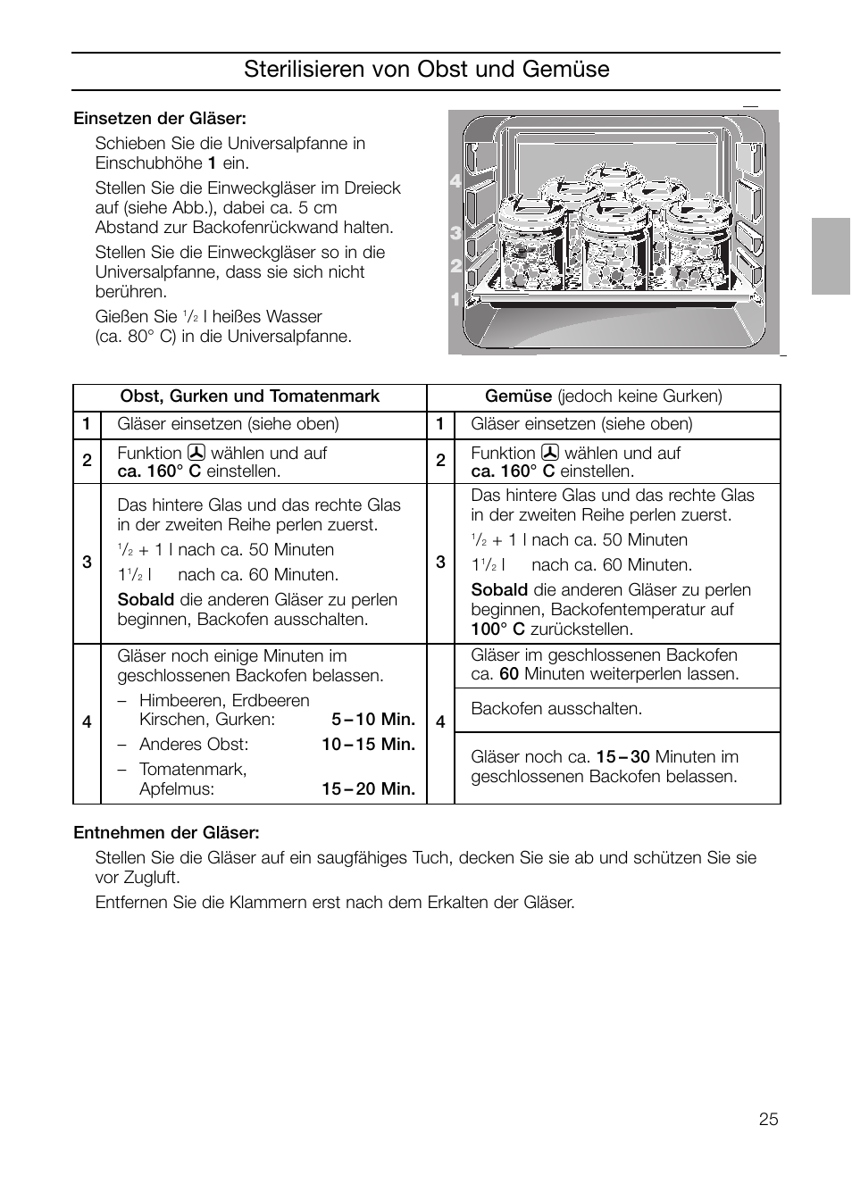 Sterilisieren von obst und gemüse | Neff B132 User Manual | Page 25 / 156