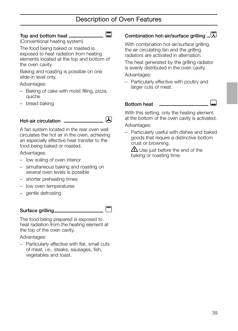 Description of oven features | Neff B132 User Manual | Page 39 / 156