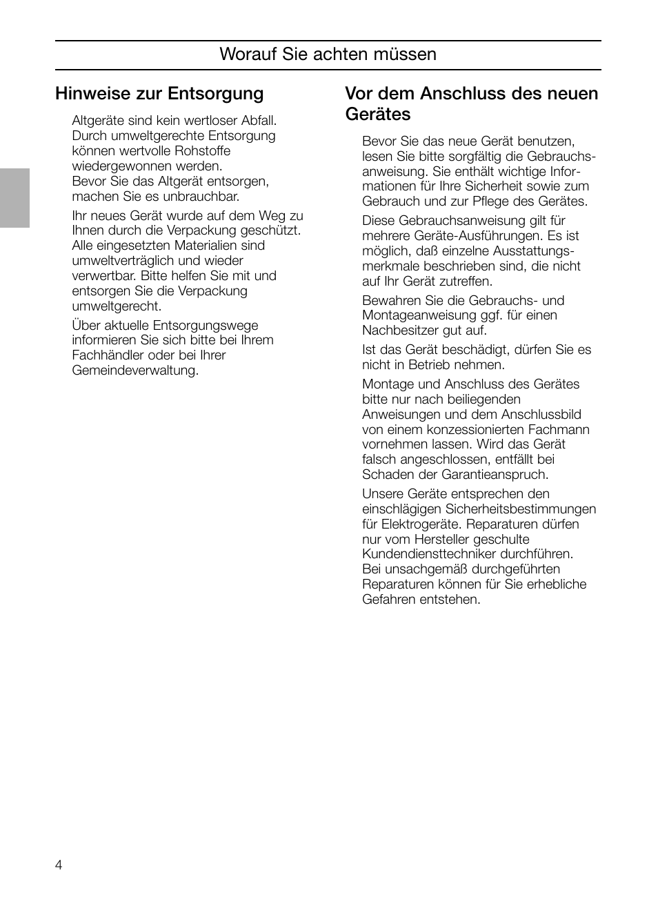 Worauf sie achten müssen hinweise zur entsorgung, Vor dem anschluss des neuen gerätes | Neff B132 User Manual | Page 4 / 156