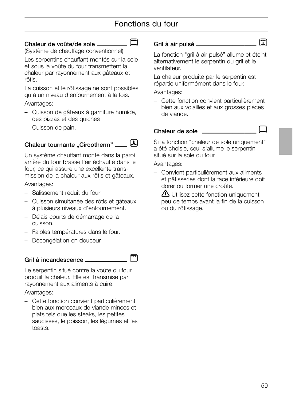 Fonctions du four | Neff B132 User Manual | Page 59 / 156