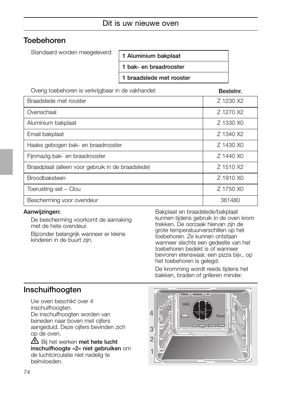 Dit is uw nieuwe oven inschuifhoogten, Toebehoren | Neff B132 User Manual | Page 74 / 156