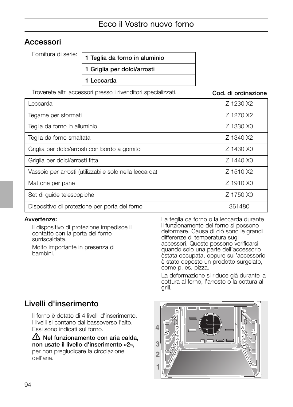 Ecco il vostro nuovo forno livelli d'inserimento, Accessori | Neff B132 User Manual | Page 94 / 156