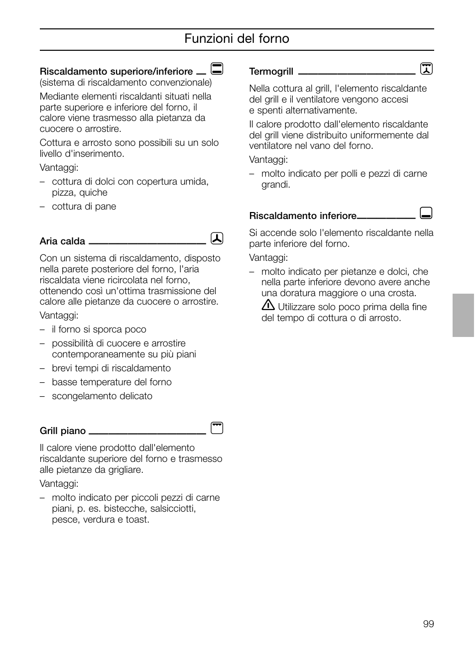Funzioni del forno | Neff B132 User Manual | Page 99 / 156