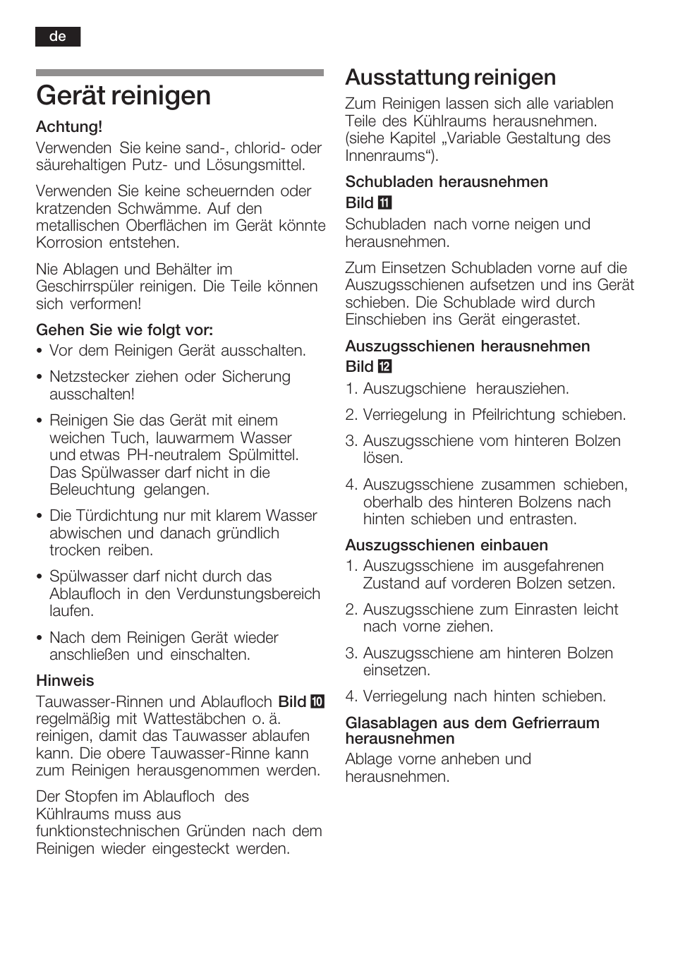 Gerät reinigen, Ausstattung reinigen | Neff K8341X0 User Manual | Page 18 / 100