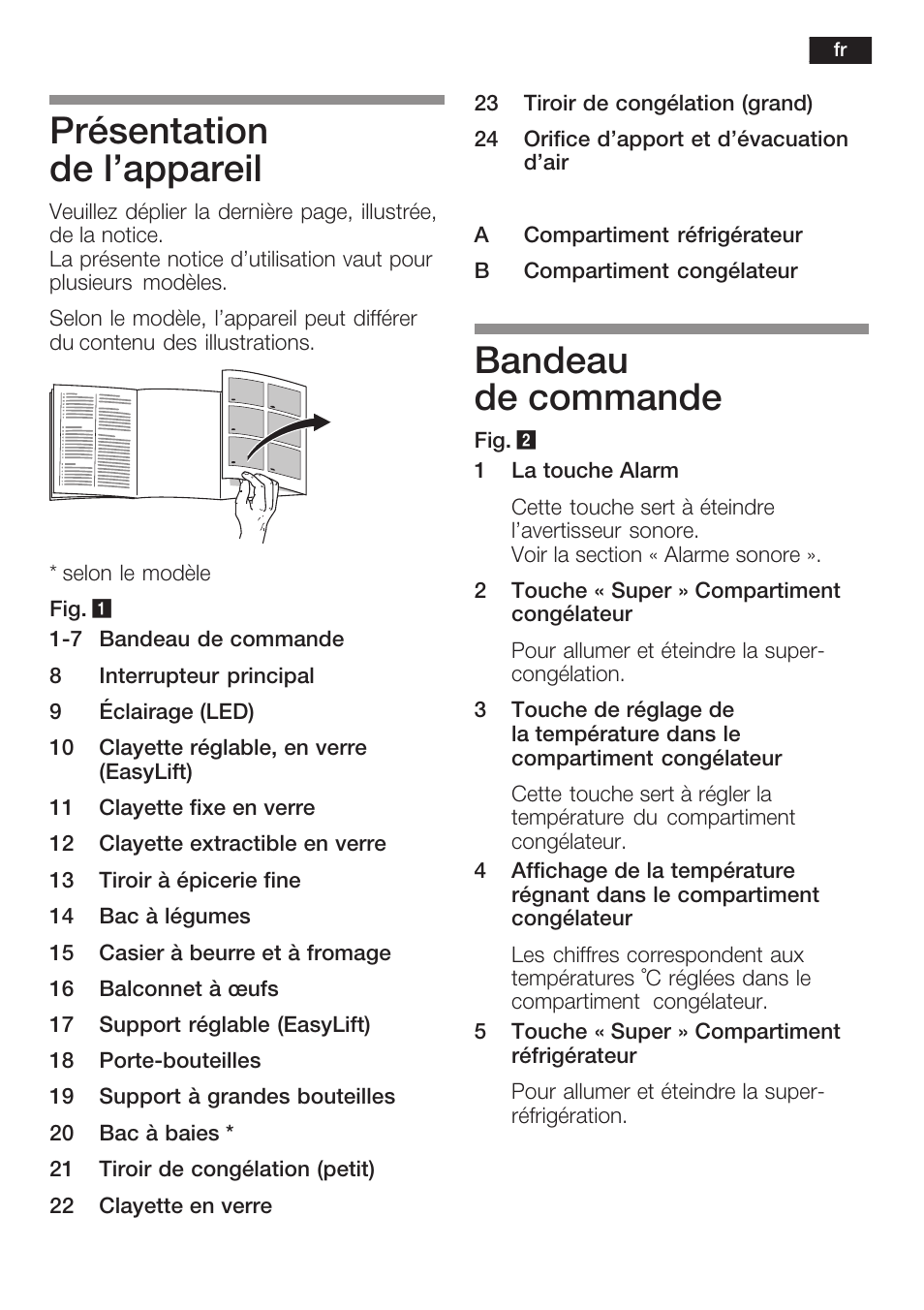 Présentation de l'appareil, Bandeau de commande | Neff K8341X0 User Manual | Page 43 / 100
