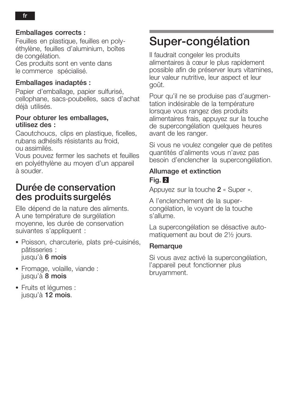 Superćcongélation, Durée de conservation desăproduits surgelés | Neff K8341X0 User Manual | Page 52 / 100