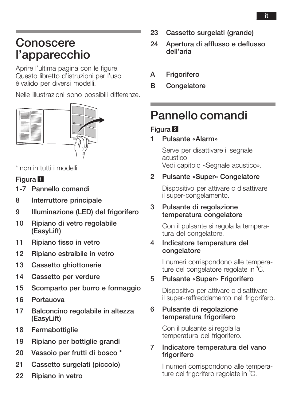 Conoscere l'apparecchio, Pannello comandi | Neff K8341X0 User Manual | Page 63 / 100