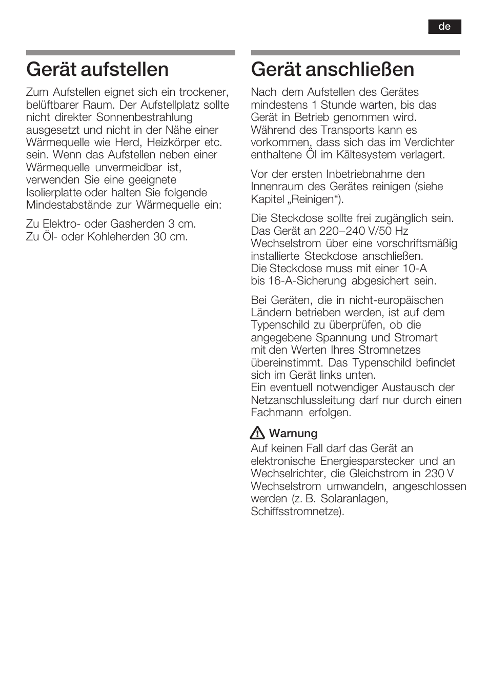 Gerät aufstellen, Gerät anschließen | Neff K8341X0 User Manual | Page 9 / 100