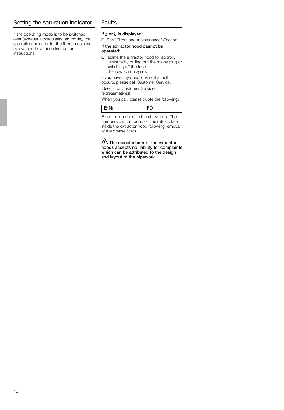 Setting the saturation indicator, Faults | Neff D4692X0 User Manual | Page 16 / 68