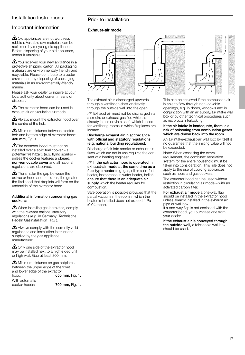 Important information installation instructions, Prior to installation | Neff D4692X0 User Manual | Page 17 / 68