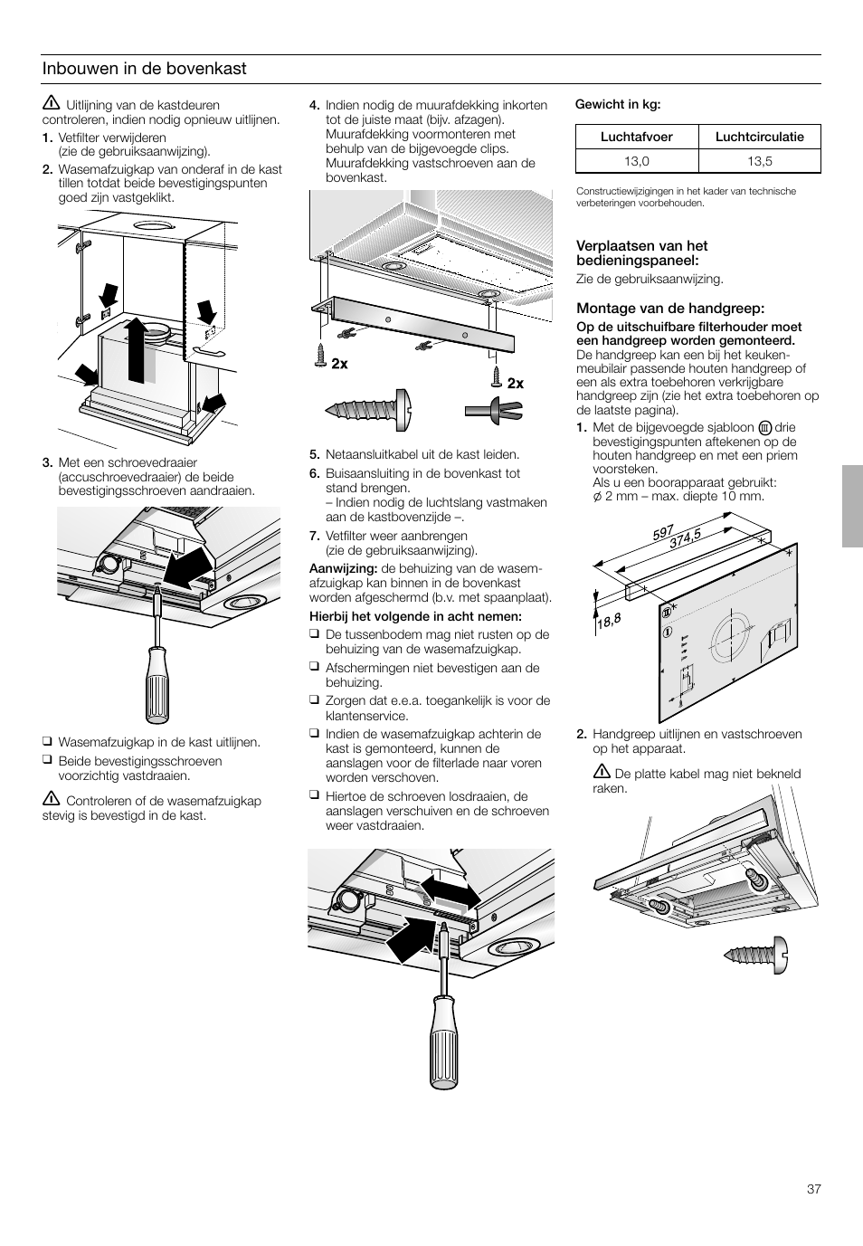 Inbouwen in de bovenkast | Neff D4692X0 User Manual | Page 37 / 68