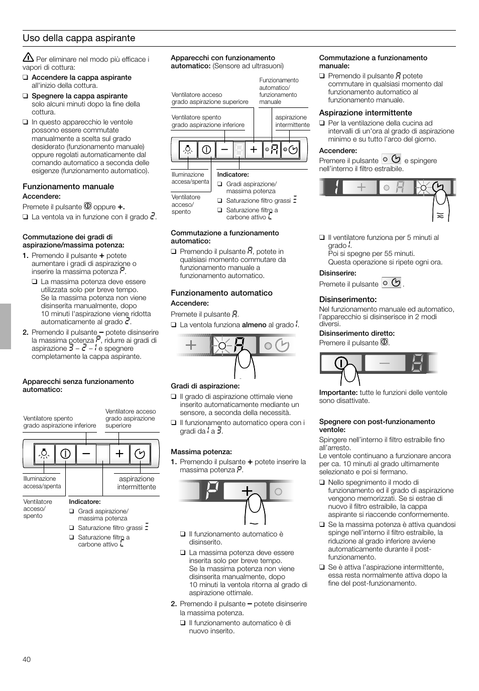 Uso della cappa aspirante | Neff D4692X0 User Manual | Page 40 / 68
