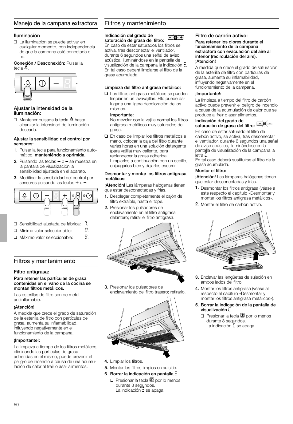 Filtros y mantenimiento | Neff D4692X0 User Manual | Page 50 / 68