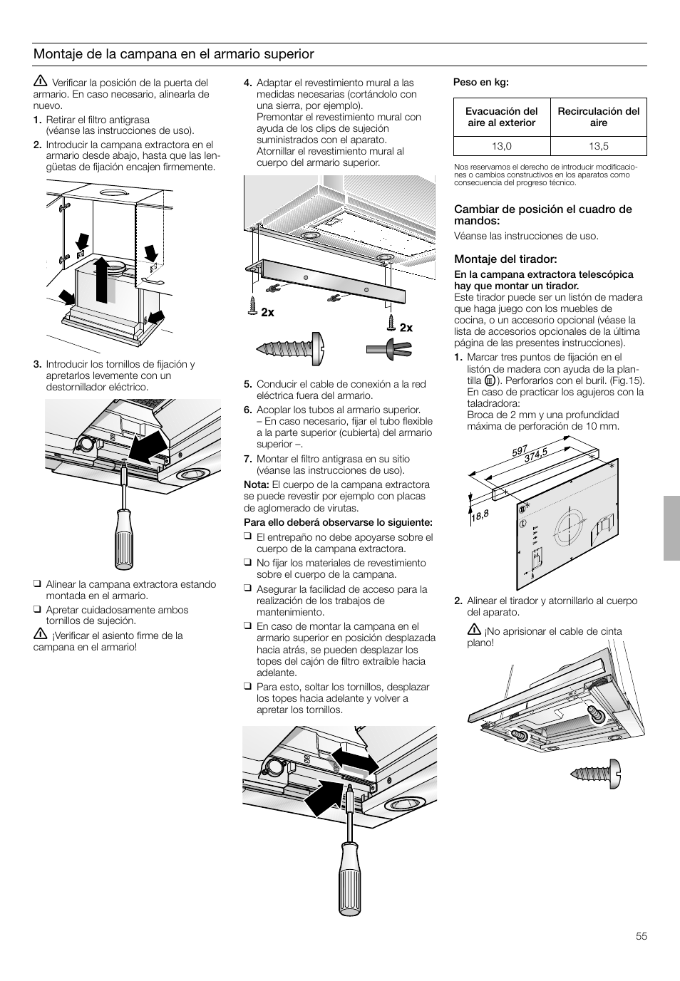 Montaje de la campana en el armario superior | Neff D4692X0 User Manual | Page 55 / 68