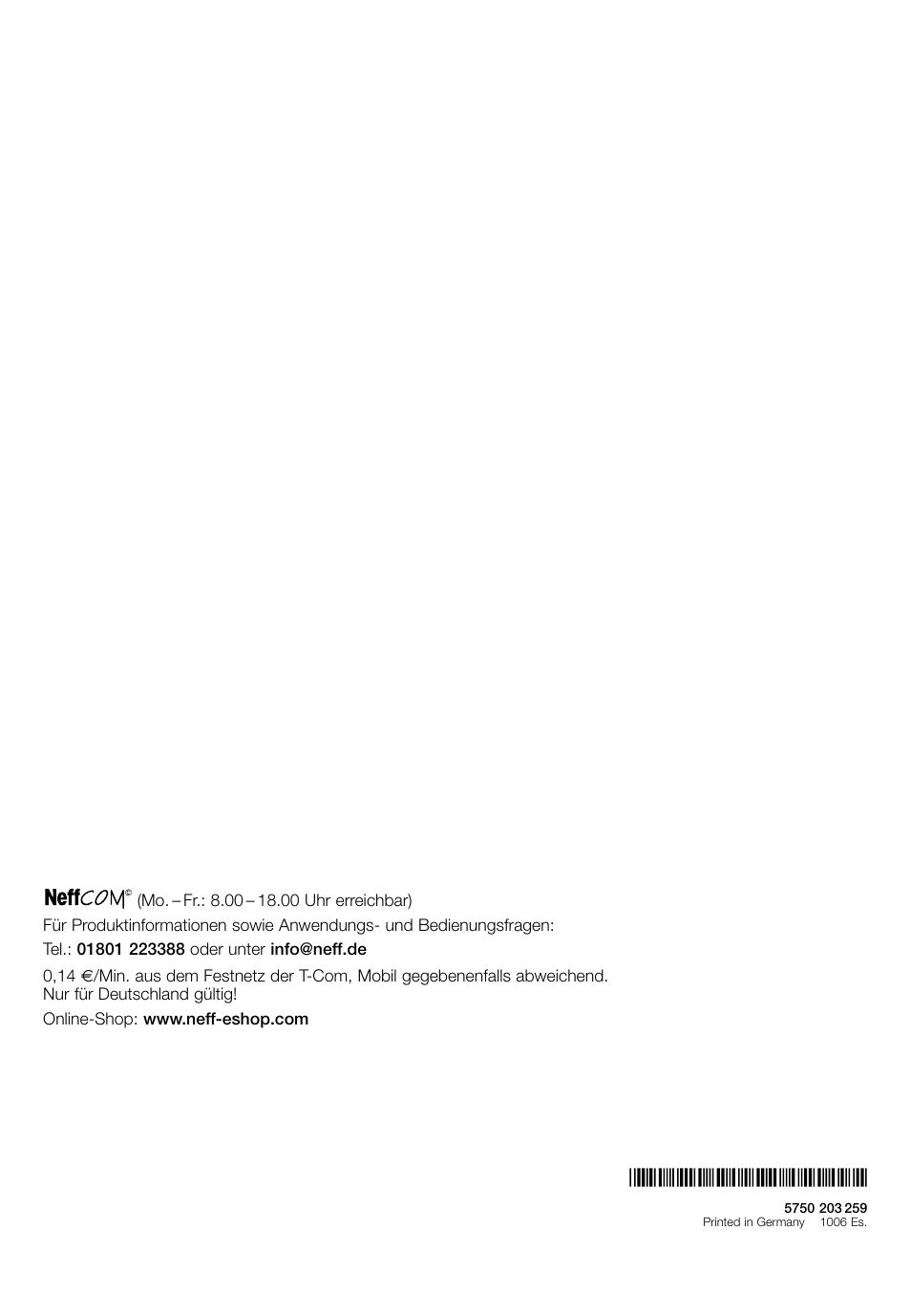 Neff D4692X0 User Manual | Page 68 / 68