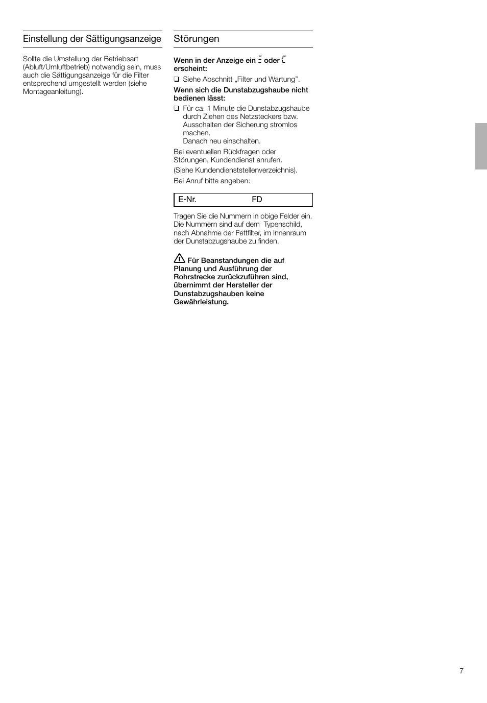 Störungen, Einstellung der sättigungsanzeige | Neff D4692X0 User Manual | Page 7 / 68