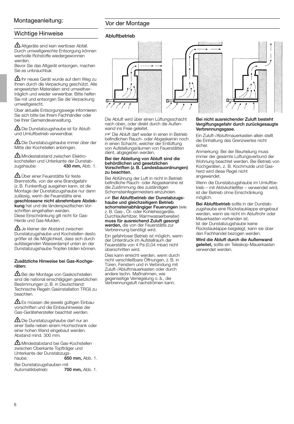 Montageanleitung: wichtige hinweise, Vor der montage | Neff D4692X0 User Manual | Page 8 / 68