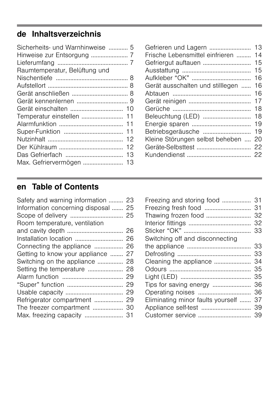 De inhaltsverzeichnis, En table of contents | Neff KI2423D40 User Manual | Page 2 / 101