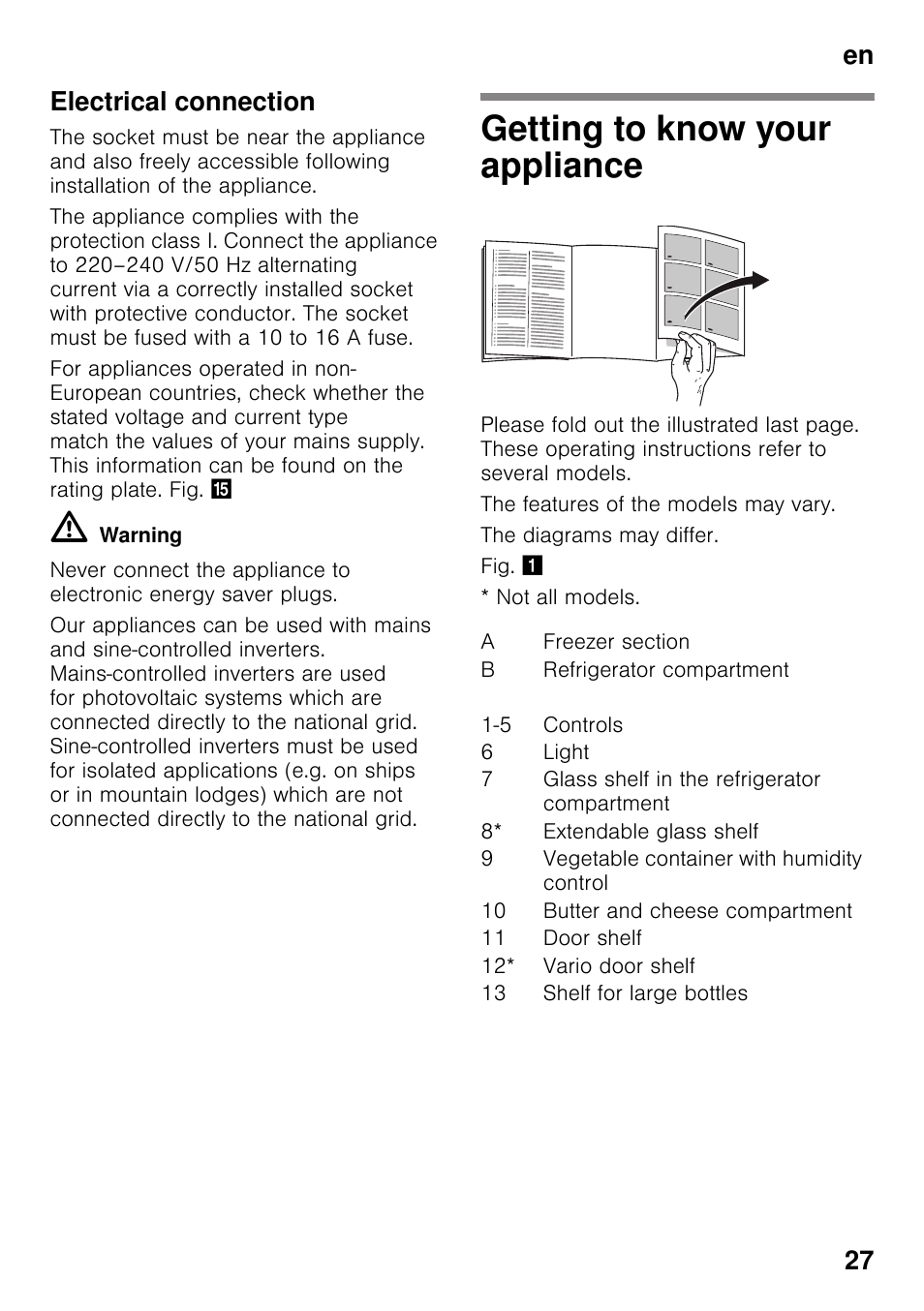 Electrical connection, Getting to know your appliance, En 27 electrical connection | Neff KI2423D40 User Manual | Page 27 / 101