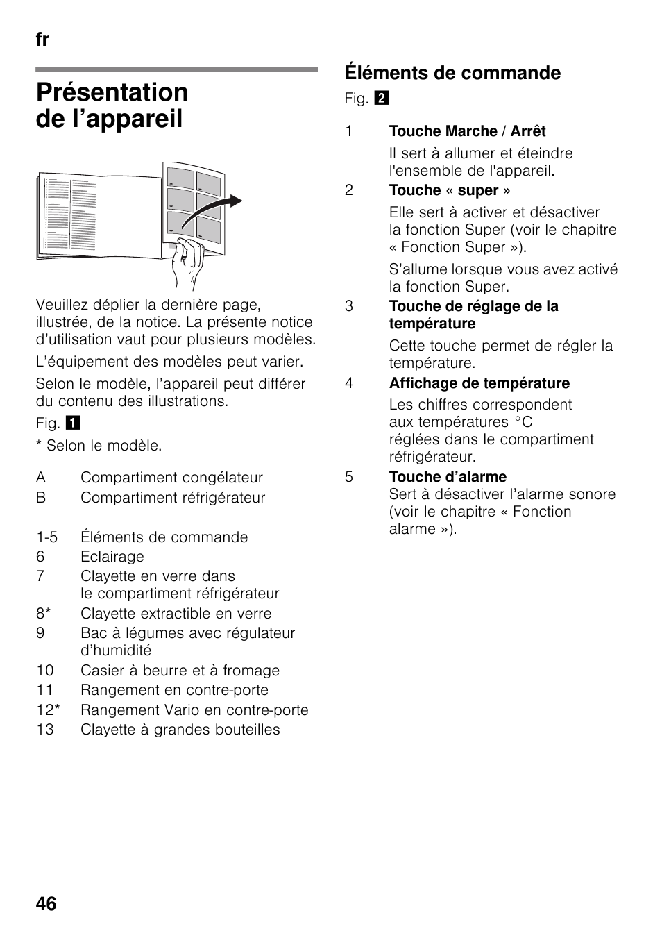 Présentation de l’appareil, Éléments de commande, Fr 46 | Neff KI2423D40 User Manual | Page 46 / 101