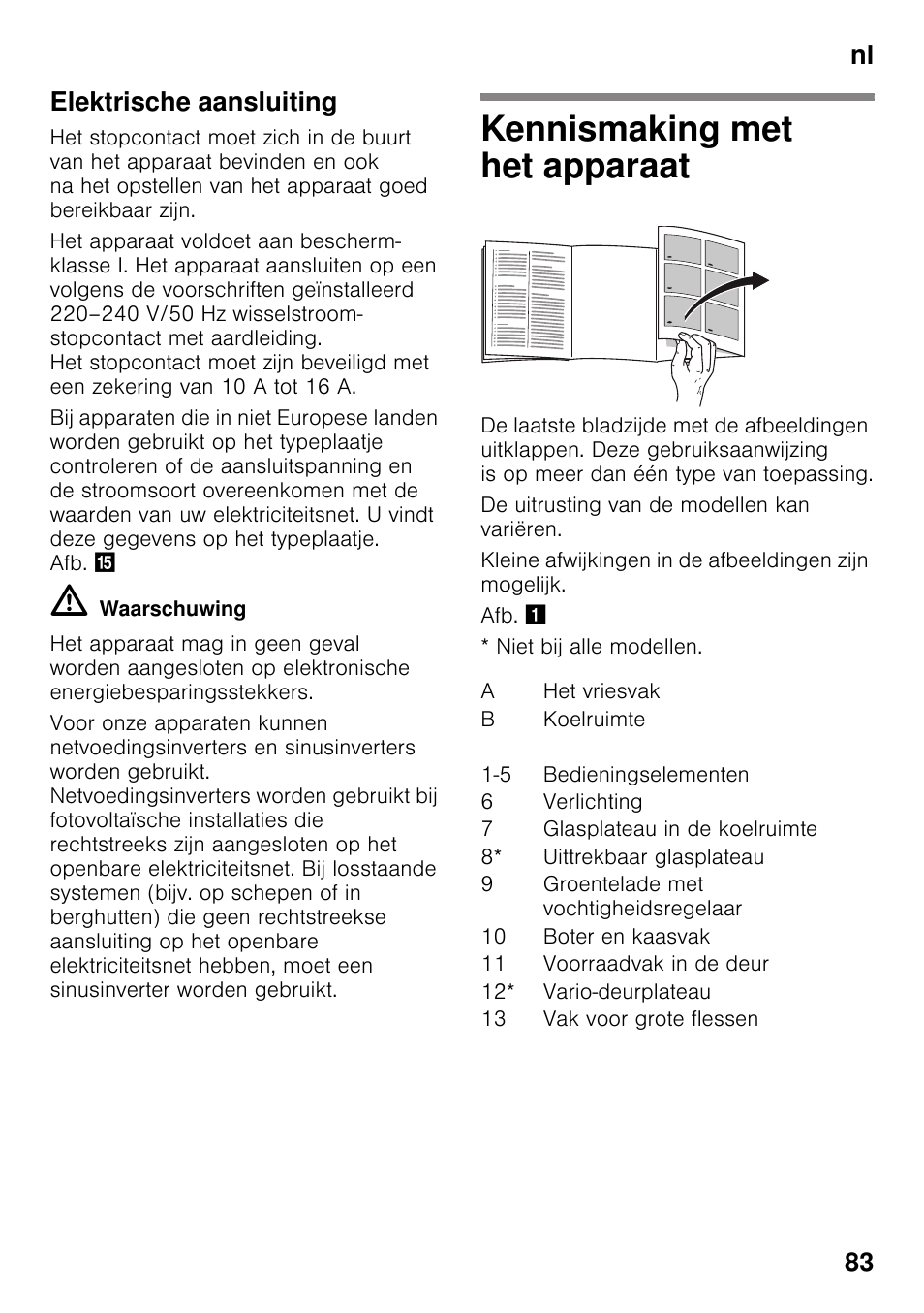 Elektrische aansluiting, Kennismaking met het apparaat, Nl 83 elektrische aansluiting | Neff KI2423D40 User Manual | Page 83 / 101