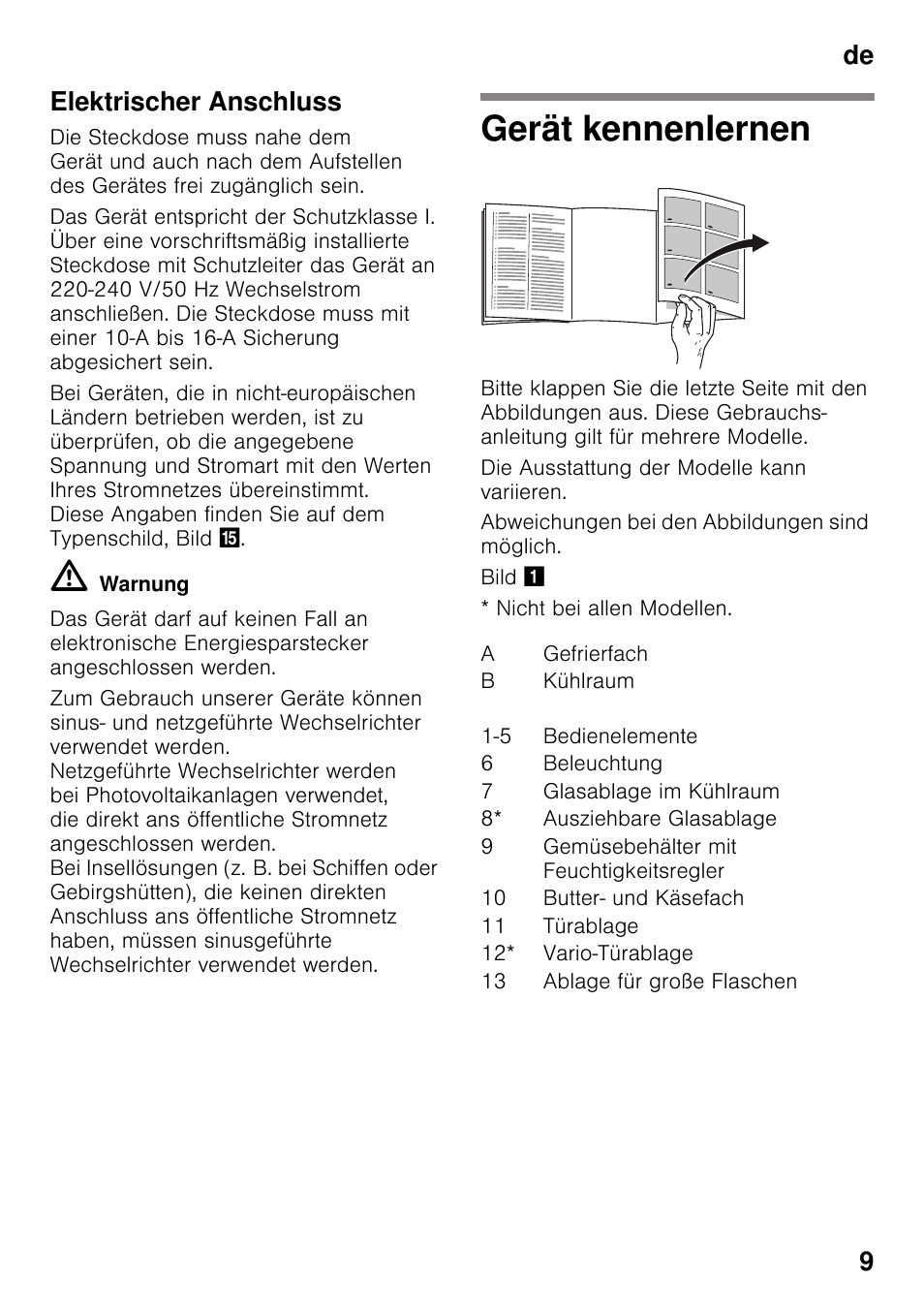 Elektrischer anschluss, Gerät kennenlernen, De 9 elektrischer anschluss | Neff KI2423D40 User Manual | Page 9 / 101