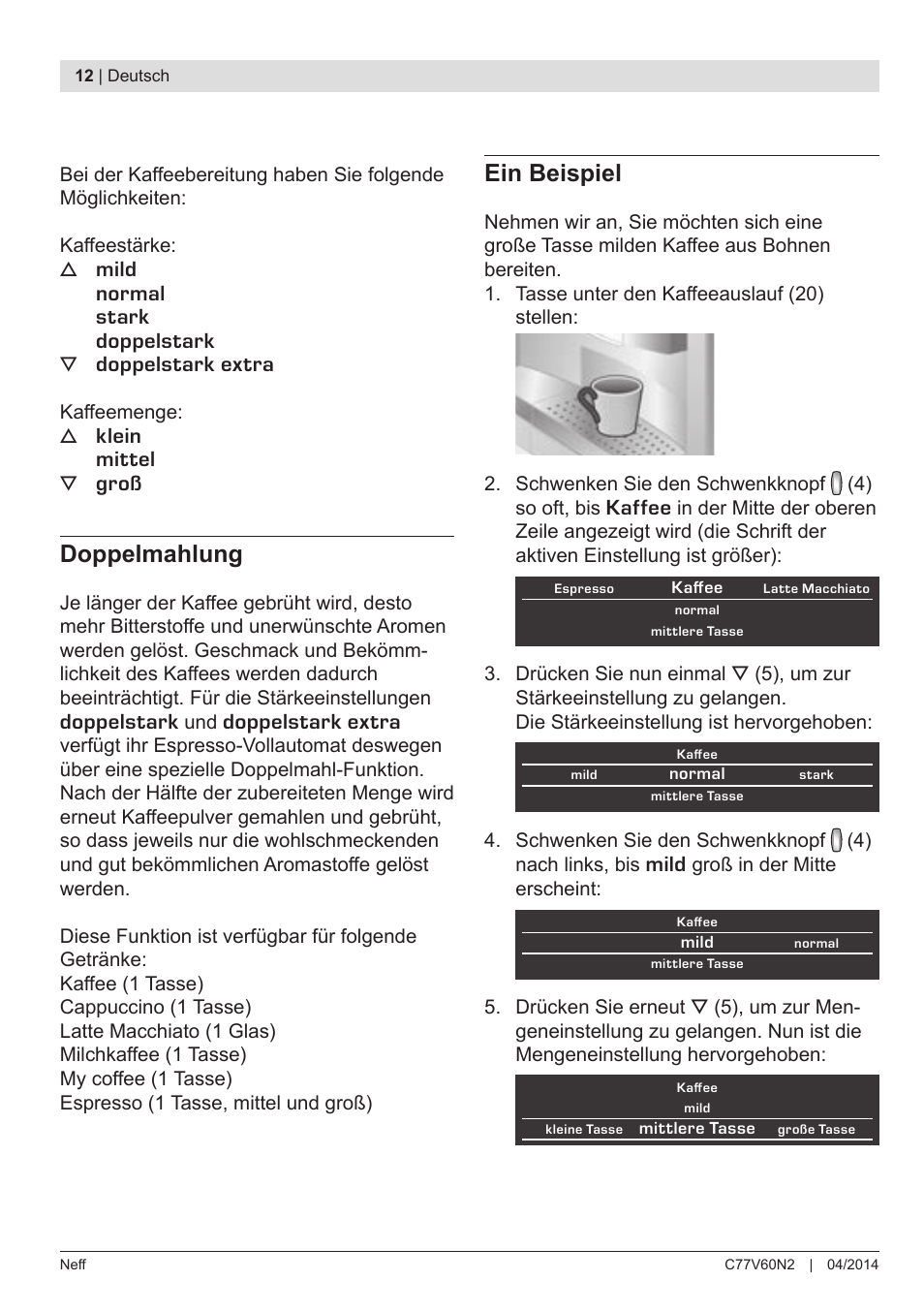 Doppelmahlung, Ein beispiel | Neff C77V60N2 User Manual | Page 14 / 98