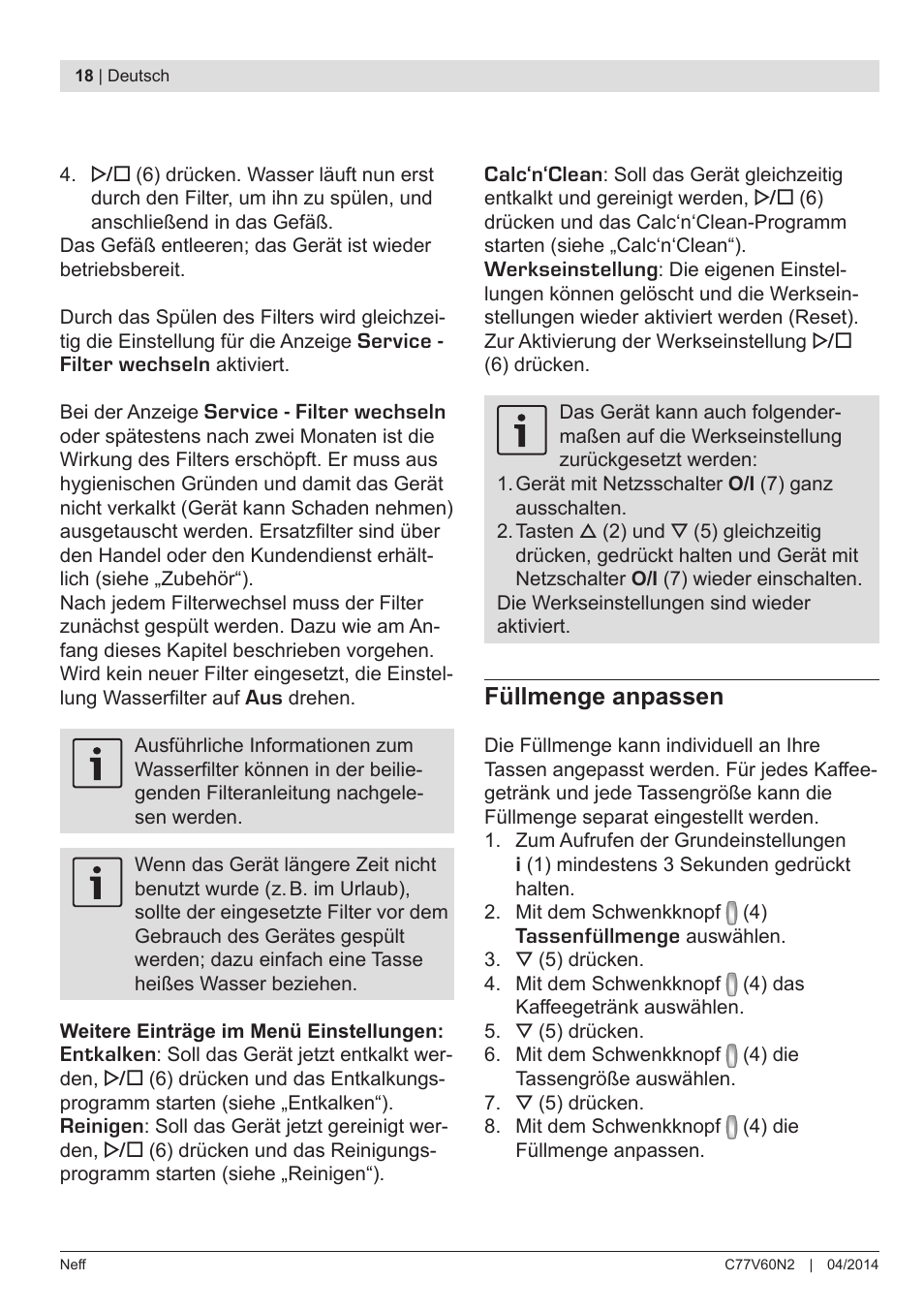 Neff C77V60N2 User Manual | Page 20 / 98