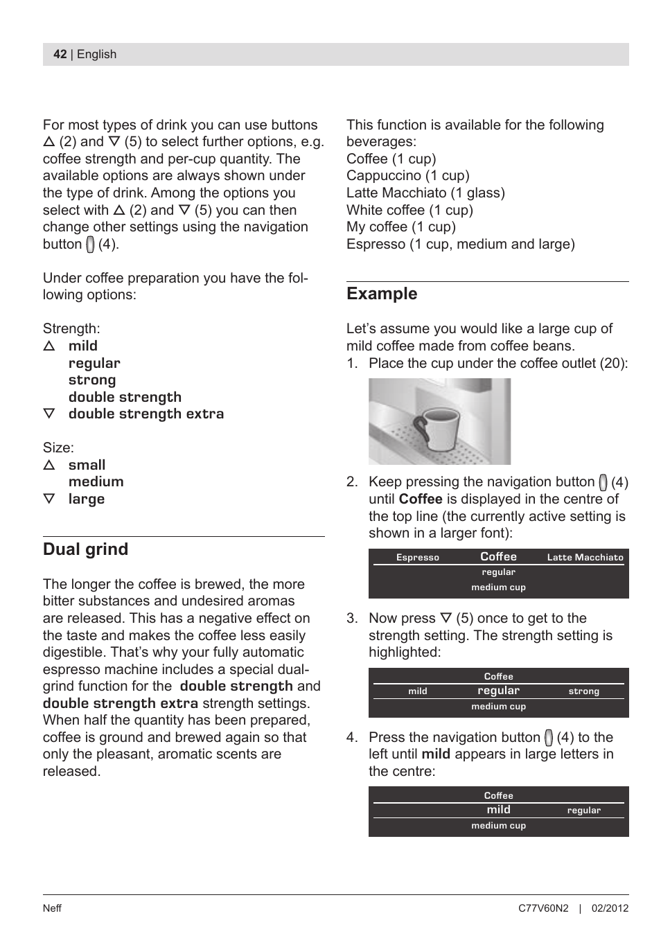 Dual grind, Example | Neff C77V60N2 User Manual | Page 44 / 98