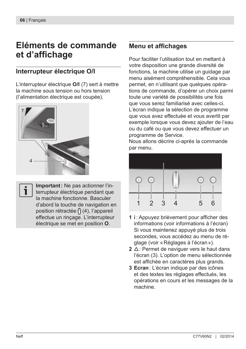 Eléments de commande et d’affichage | Neff C77V60N2 User Manual | Page 68 / 98