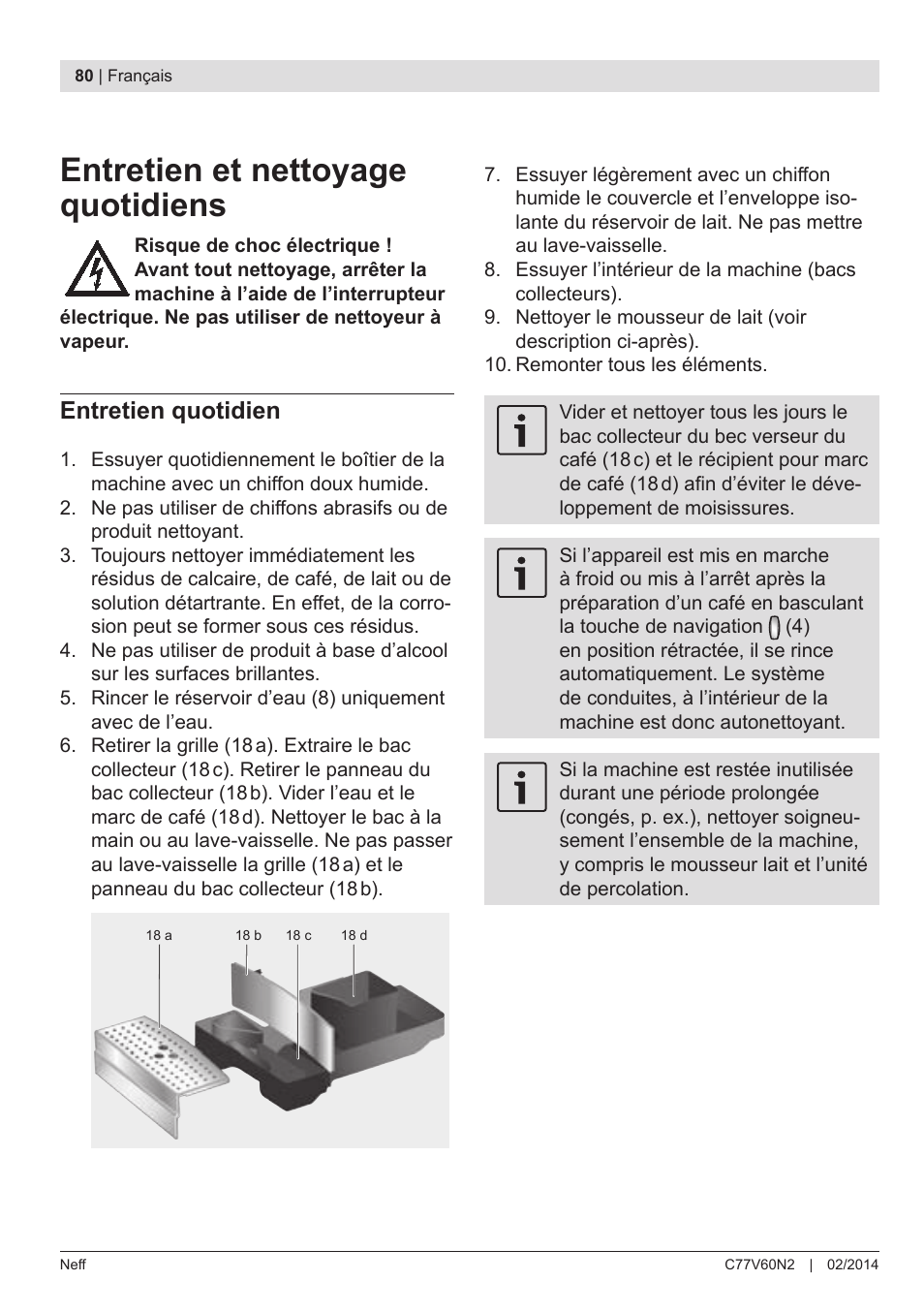 Entretien et nettoyage quotidiens, Entretien quotidien | Neff C77V60N2 User Manual | Page 82 / 98