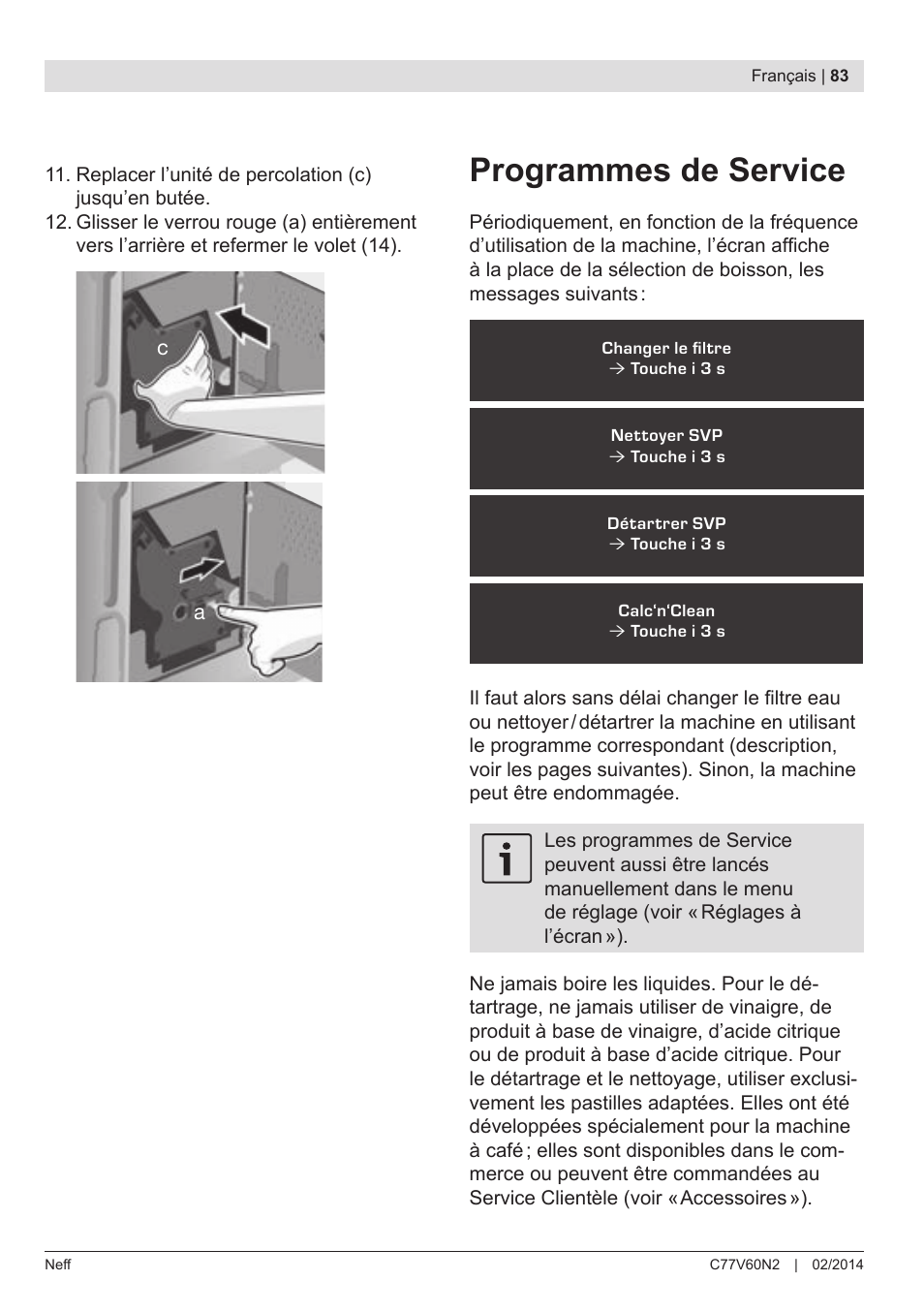 Programmes de service | Neff C77V60N2 User Manual | Page 85 / 98