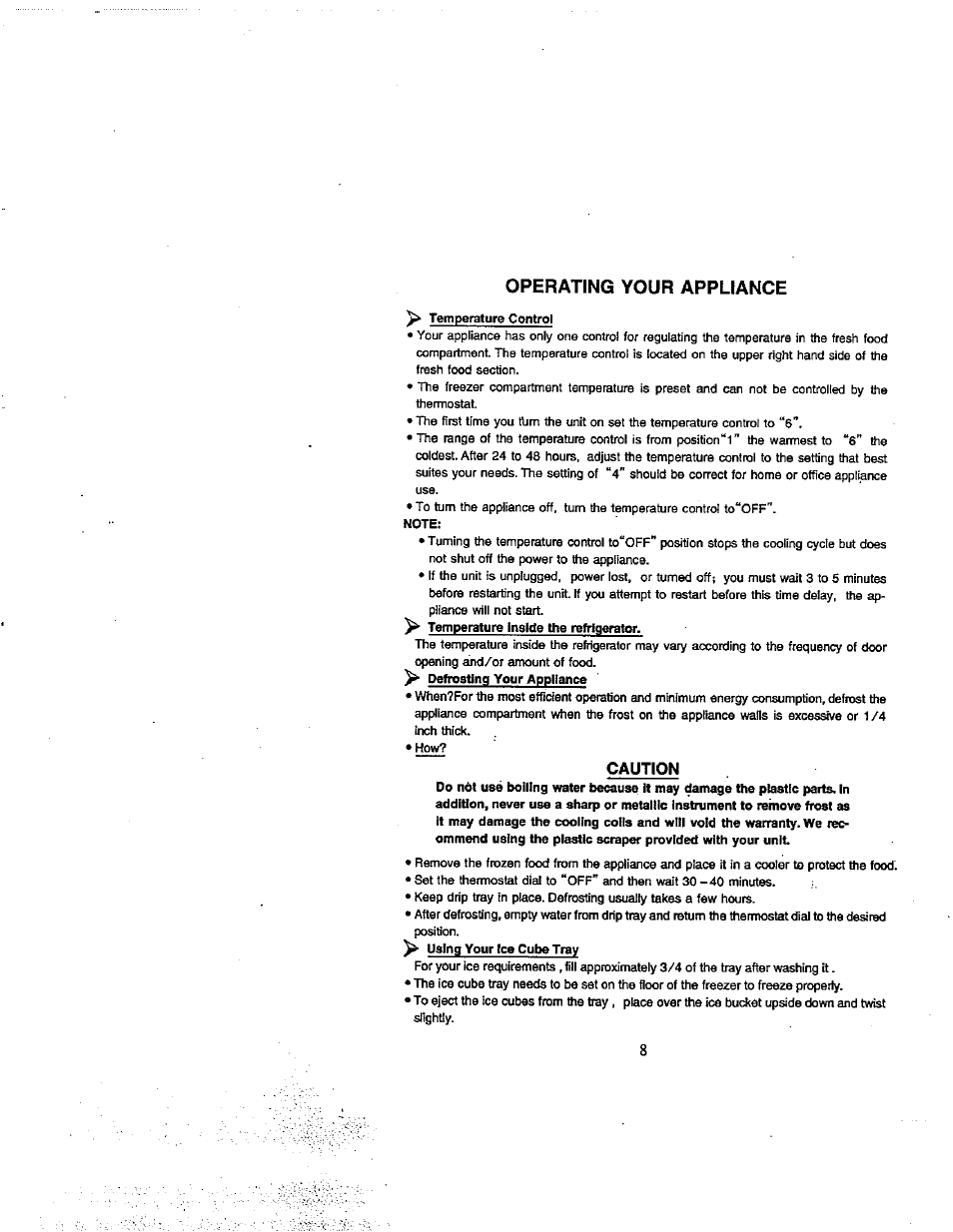 Caution, Operating your appliance | Avanti 309YBT User Manual | Page 10 / 22