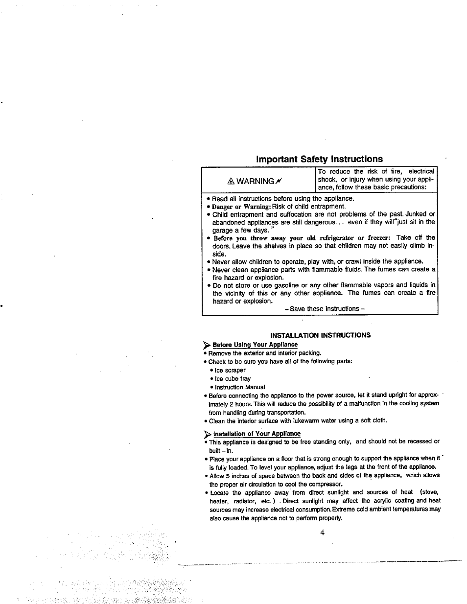 Important safety instructions, Installation of your appliance | Avanti 309YBT User Manual | Page 6 / 22