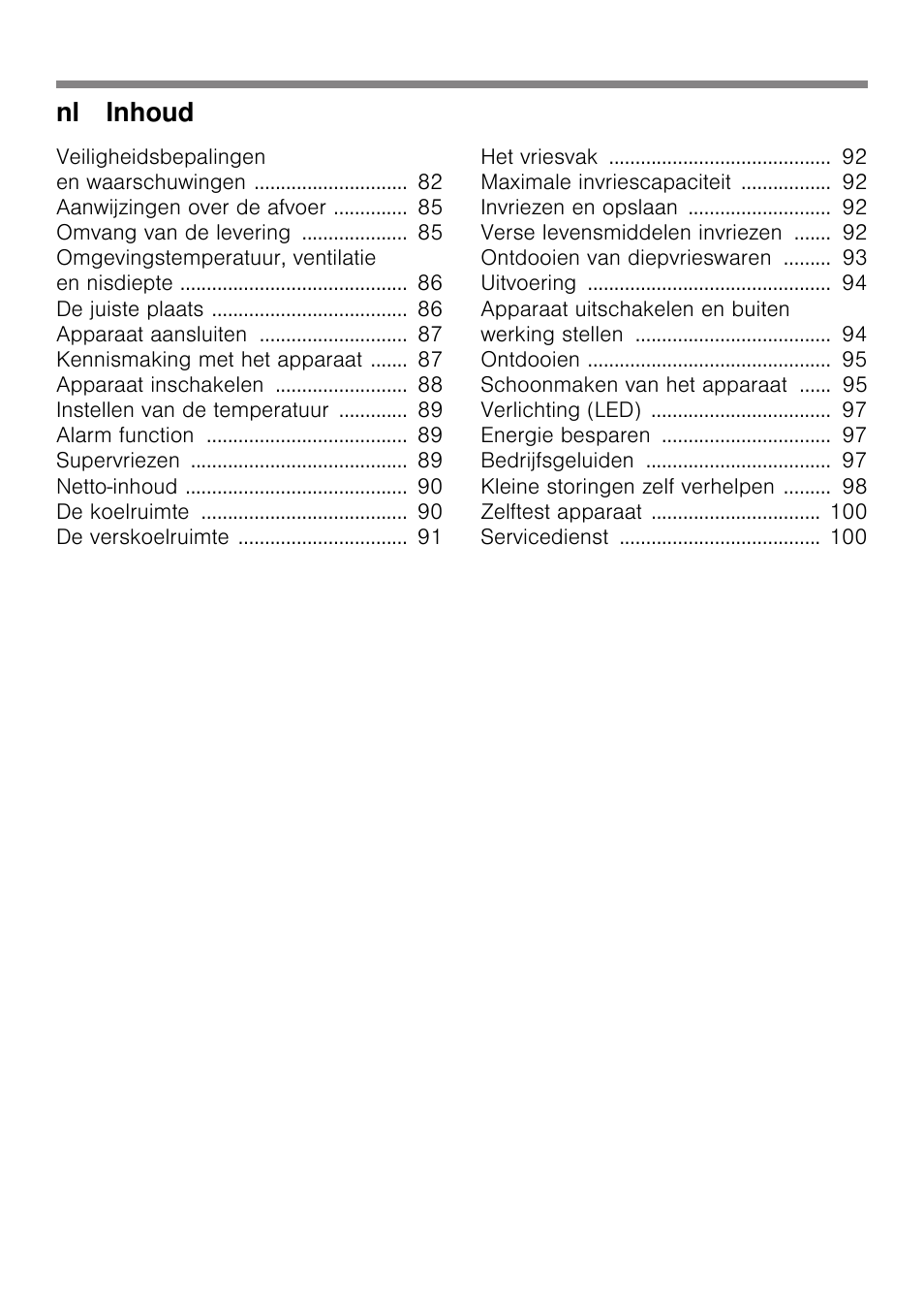 Nl inhoud | Neff KI8423D30 User Manual | Page 4 / 105