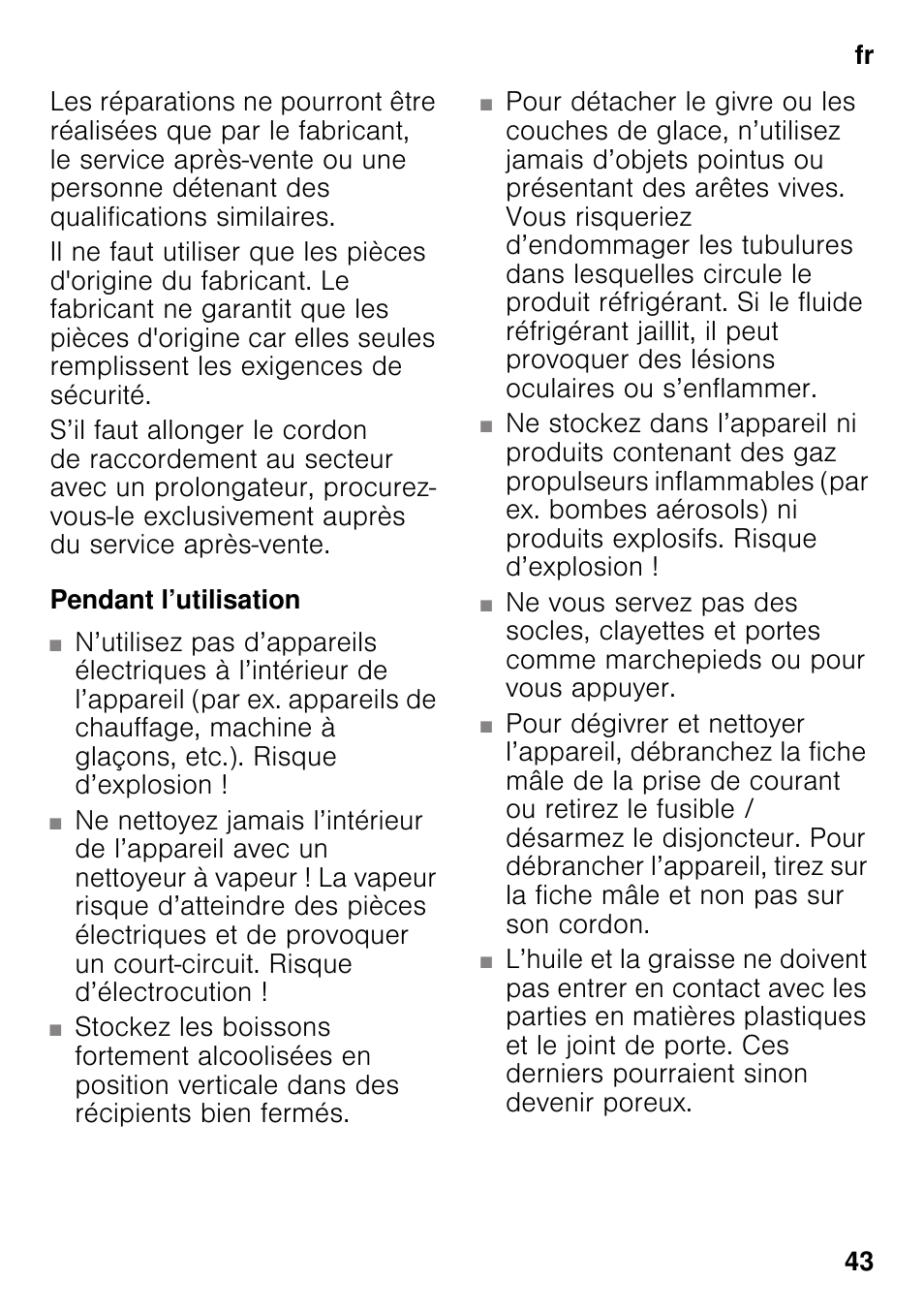 Pendant l’utilisation | Neff KI8423D30 User Manual | Page 43 / 105