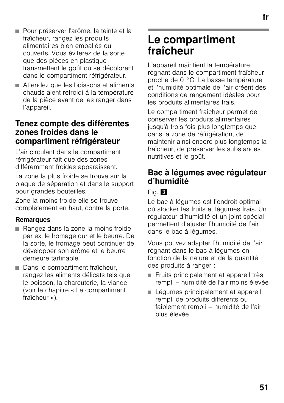 Le compartiment fraîcheur, Bac à légumes avec régulateur d’humidité, Fr 51 | Neff KI8423D30 User Manual | Page 51 / 105